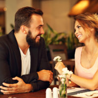 Romantic couple dating in restaurant