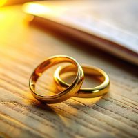 Candid Photography of a Postnuptial Agreement Form and Elegant Golden Ring Symbolizing Commitment and Security in Marriage, Perfect for Legal and Relationship Themes