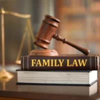 Family Law books on desk in law firm. Legal education about matrimonial law,law of domestic relations.